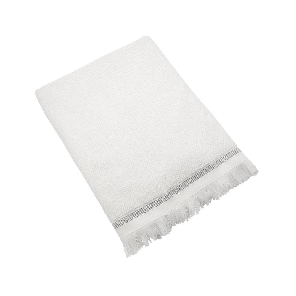 Meraki Badehåndklæde i Hvid med Grå Striber - Stort og Lækkert
