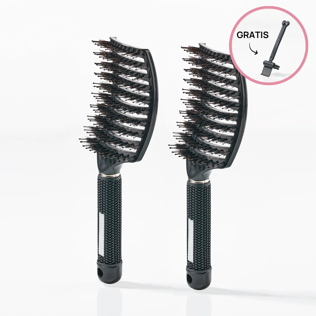 2 Stk Curved Paddle Brush med Gratis Rengøringsbørste