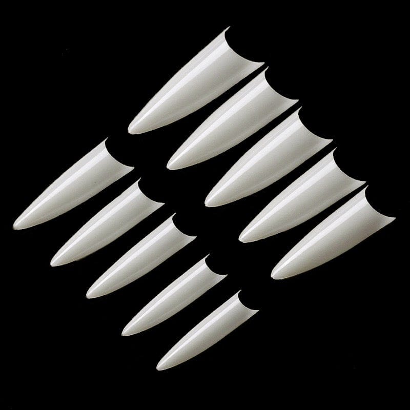 Lange Stiletto Negletipper i Natur og Clear Farver