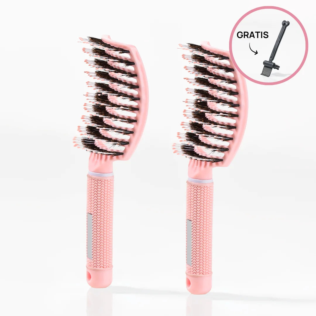 2 Stk Curved Paddle Brush med Gratis Rengøringsbørste