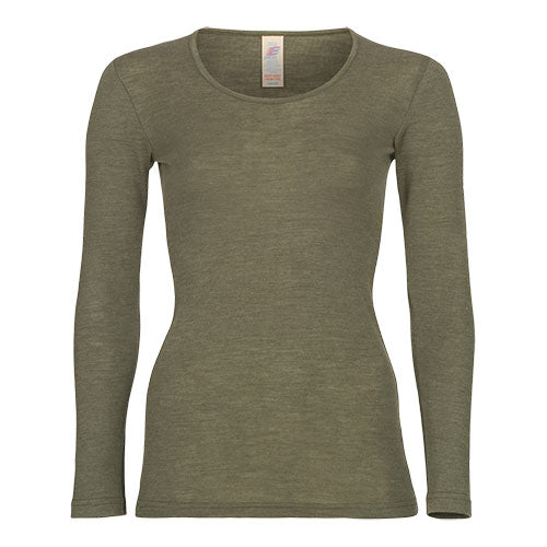 Engel Natur Langærmet Bluse  Uld Silke  Olive  Str  42 44