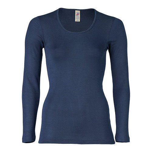 Engel Natur Langærmet Bluse  Uld Silke  Navy  Str  42 44