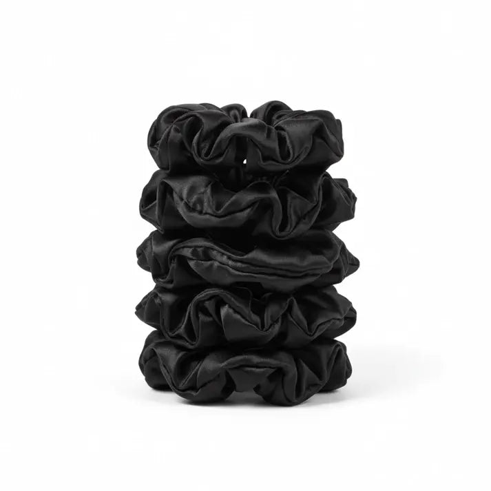 5 Pak Soft Satin Scrunchies Medium   Black