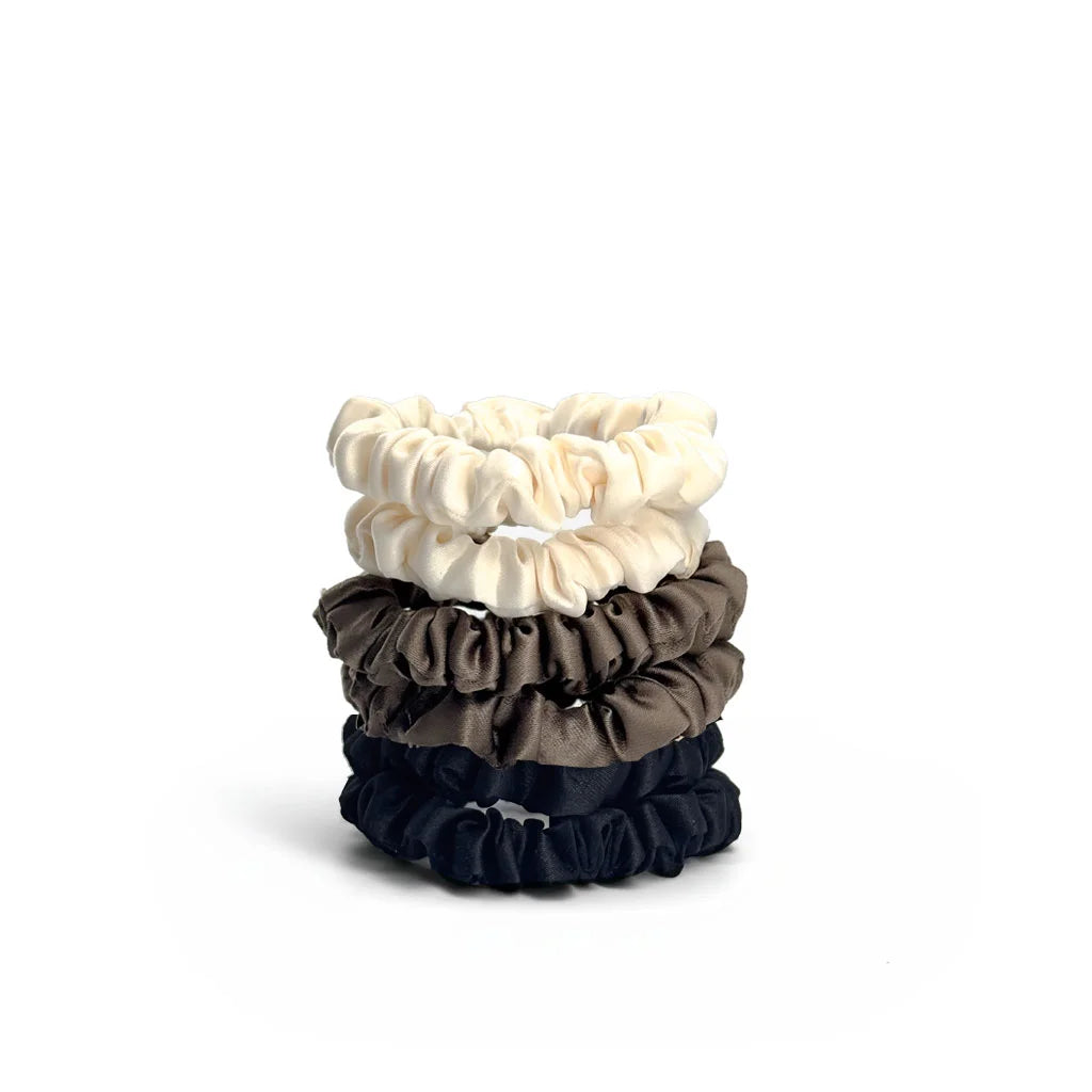 6 Pak Soft Satin Scrunchies Small   Coffee
